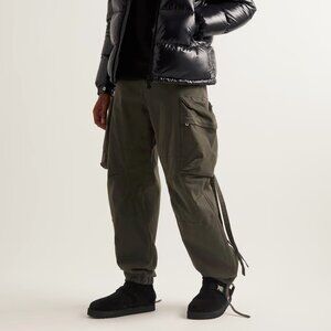 Moncler Military Khaki Green Wide-Leg Stretch-Cotton Cargo Trousers